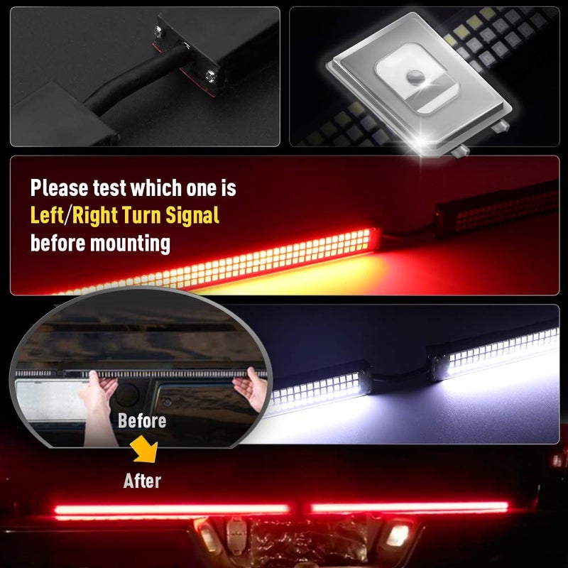 OPL5 Triple Tailgate Light Bar 60 inch Waterproof [Aluminum CASING] No Drill Install Red Turn Signal, Full Function-Brake/Running, Reverse Lights for Pickup Truck SUV RV (60 inch red Turn Signals) - Image 4